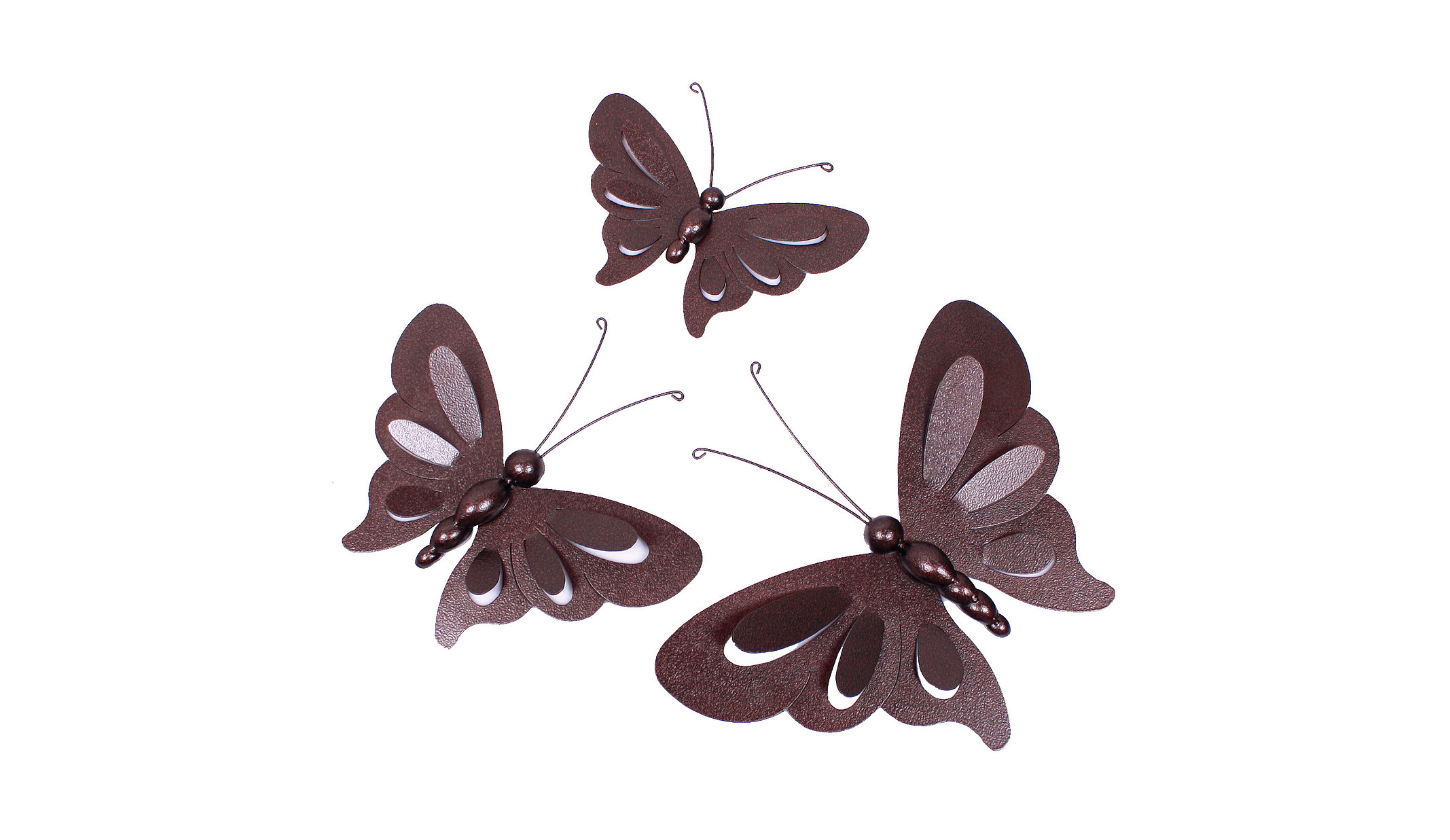 Juego Mariposas Alitas 3 Pzas. Medidas: Mariposa grande Altura 30cm X 49cm., Mariposa mediana; Altura 23cm. X 38cm., Mariposa chica; Altura 19cm. X 31cm. ACC188 $620