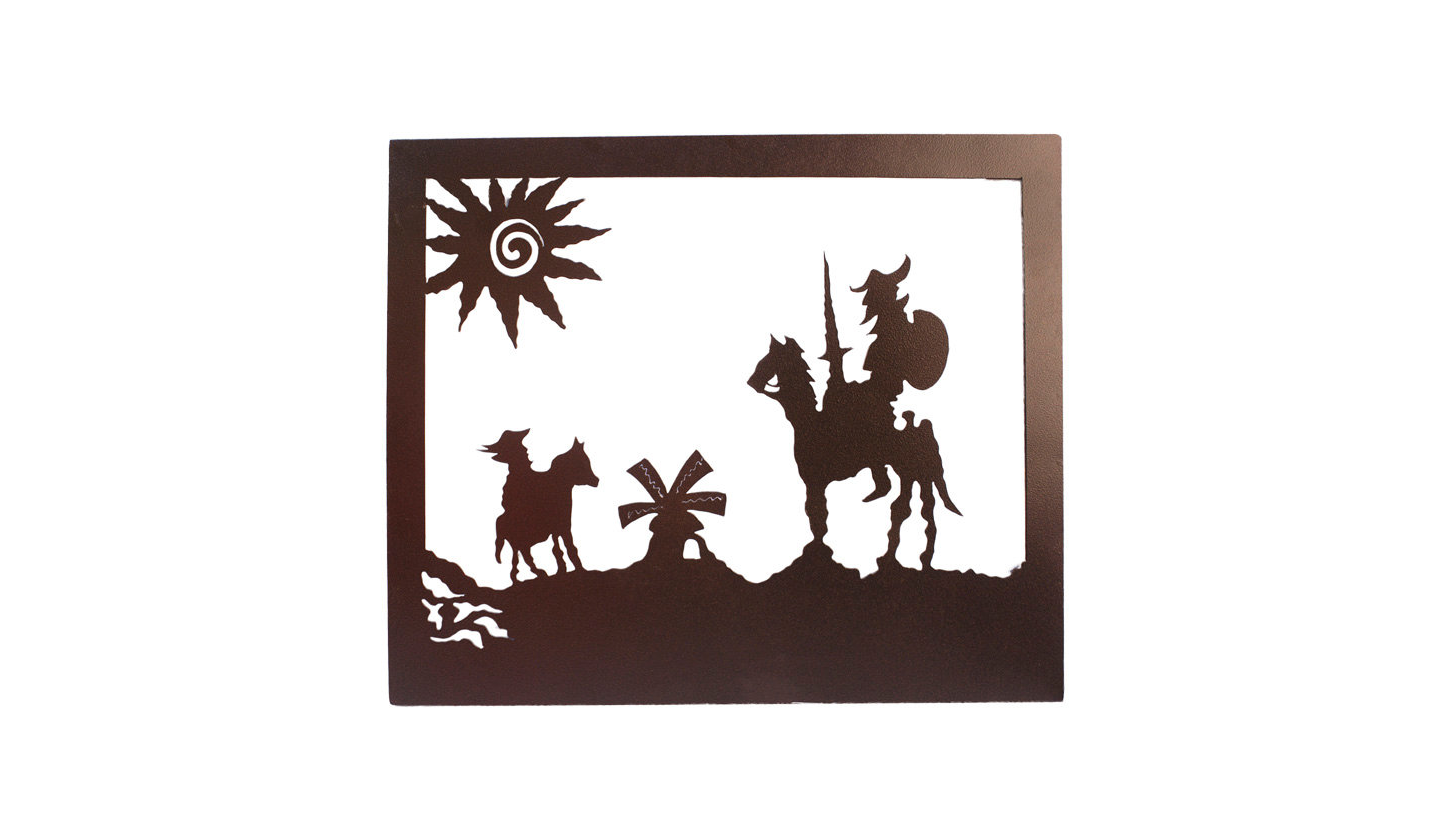 Lámpara Quijote Argentina. Descripción del producto. Medidas: Altura 60 cm. x 70 cm. Material: lámina. Luz: 1 luz de gabinete. Color: negro/chocolate. Acabado: pintura horneada. LAM012 $1400